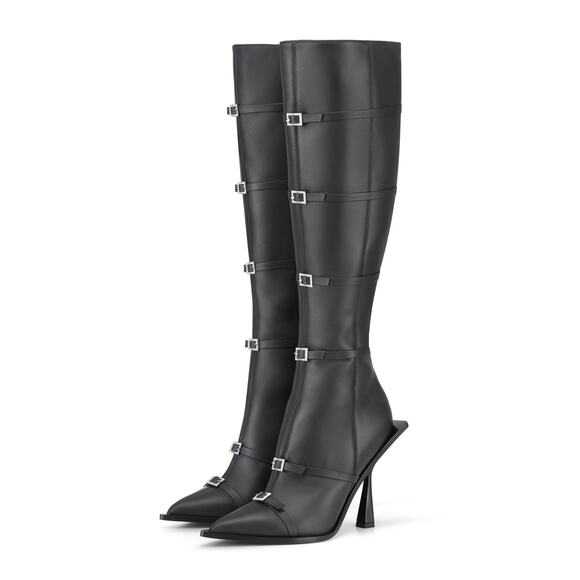 God Save Queens Rendezvous Embellished Boots Knee High Pointed Toe Black Sz EU39 - Picture 1 of 16